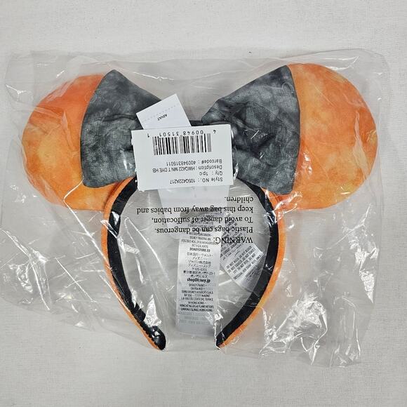 Disney Parks 2022 Halloween Orange Acid Wash Minnie Mouse Ears Headband NWT - Picture 3 of 6